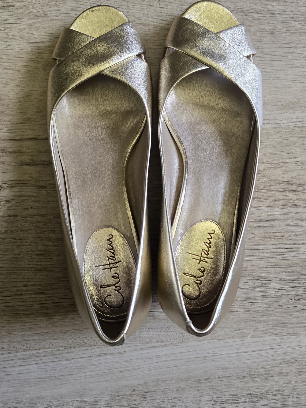 Cole Haan Women's Metallic Gold Peep-Toe Flats